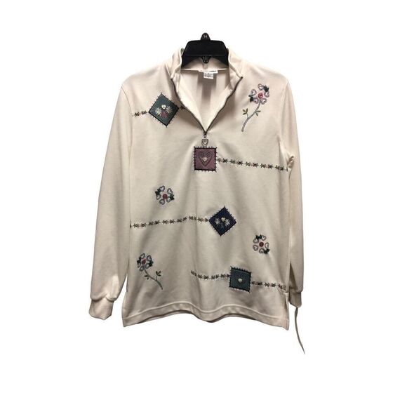Alfred Dunner Women’s Cream Patchwork Embroidery 1/4 Zipper Sweatshirt Size 2X - Picture 1 of 6